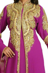 Buy Georgette Embellished Kaftan Gown in Magenta Online - Back