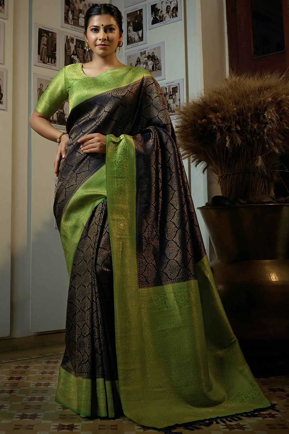 Navy Blue Art Silk Woven Saree