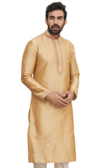 Men's Gold Cotton Embroidered Full Sleeve Kurta Churidar