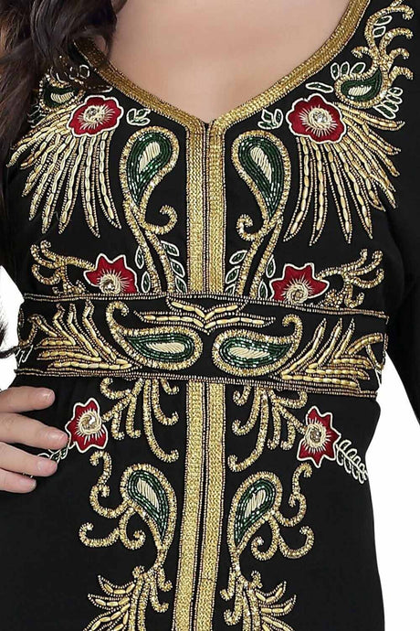 Buy Georgette Embellished Kaftan Gown in Black Online - Back