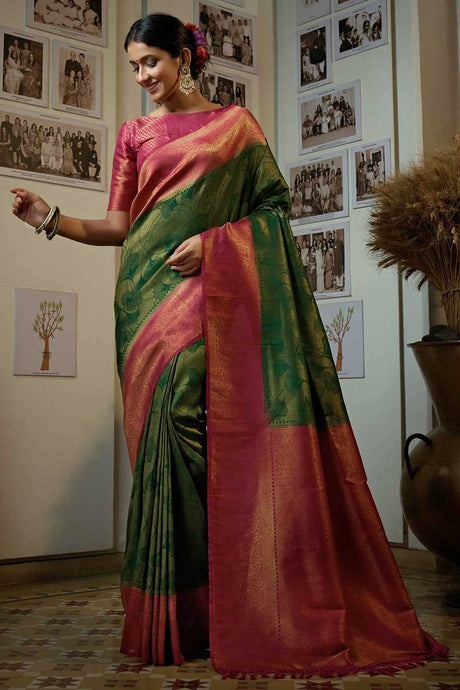 Peacock Green Art Silk Woven Saree