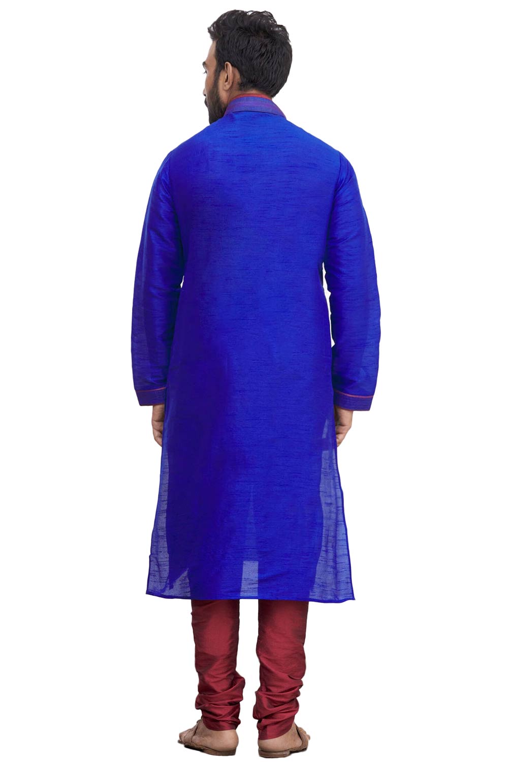 Men's Royal Blue Cotton Embroidered Full Sleeve Kurta Churidar