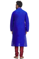 Men's Royal Blue Cotton Embroidered Full Sleeve Kurta Churidar