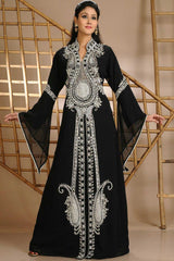 Georgette Embellished Kaftan Gown in Black