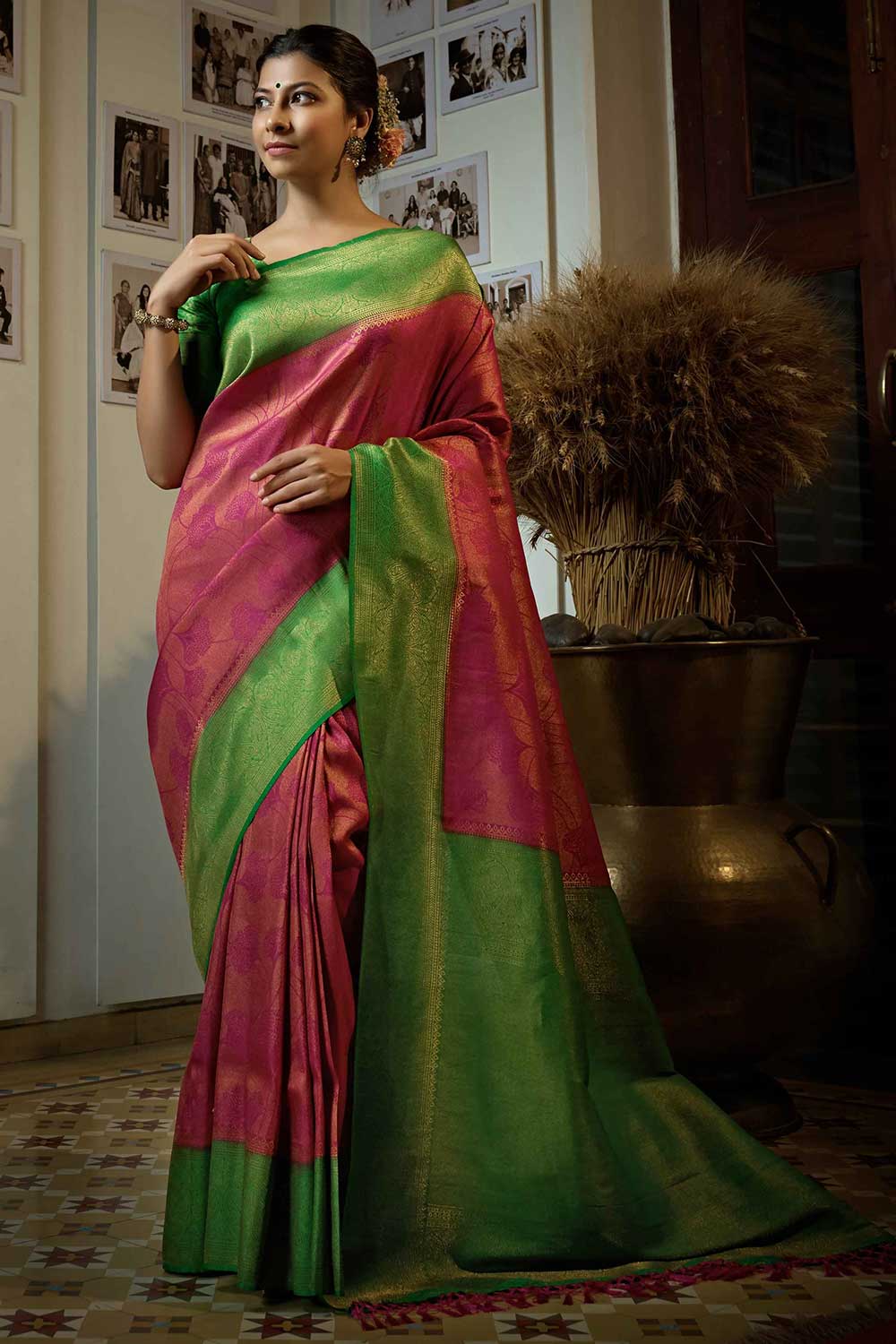 Pink Art Silk Woven Saree