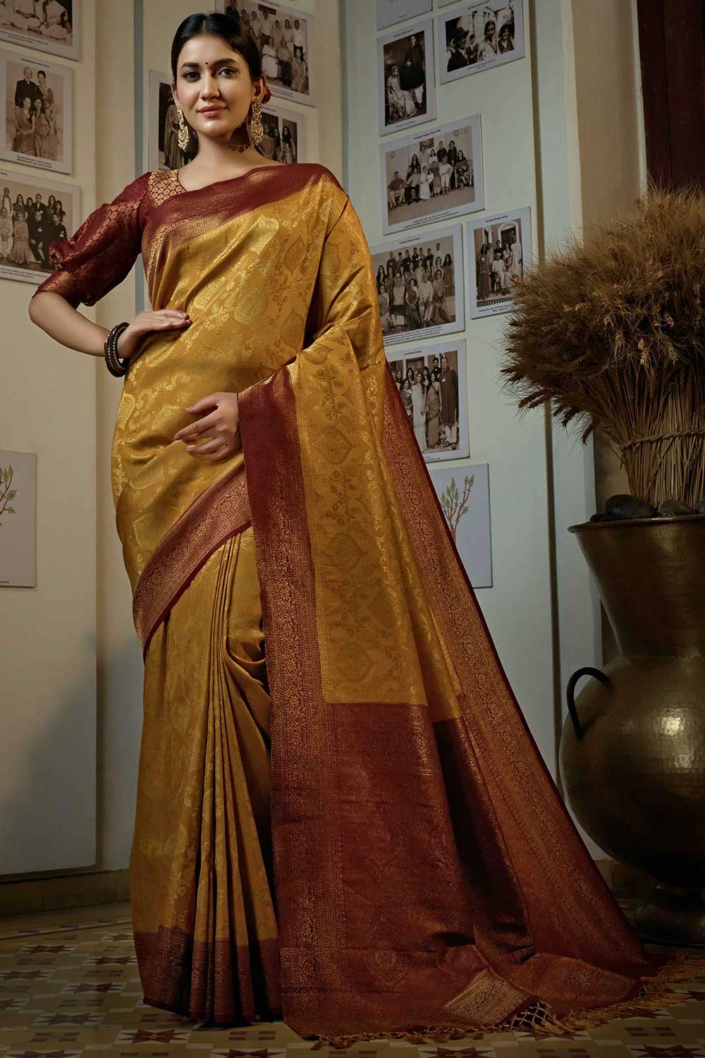 Yellow Art Silk Woven Saree