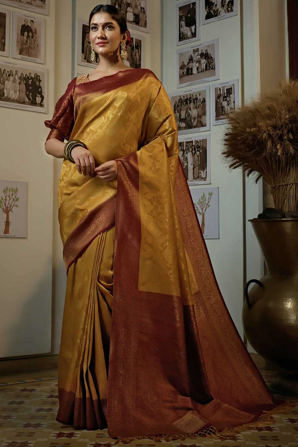 Yellow Art Silk Woven Saree