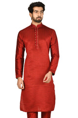 Men's Maroon Silk Embroidered Full Sleeve Kurta Churidar