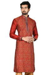 Men's Maroon Silk Embroidered Full Sleeve Kurta Churidar