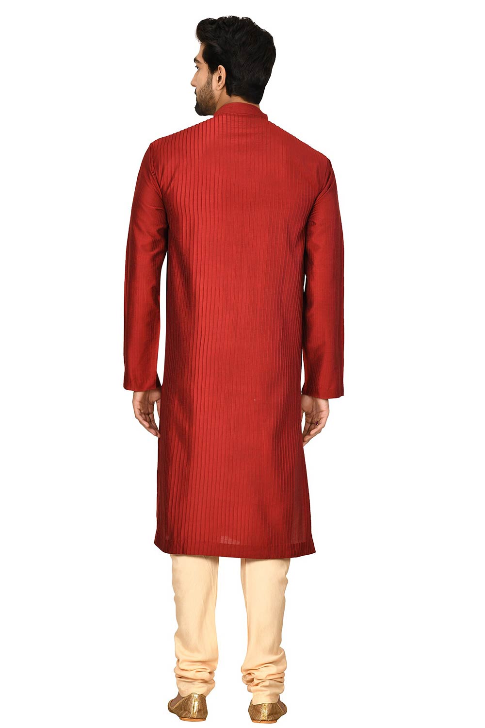 Men's Maroon Silk Embroidered Full Sleeve Kurta Churidar