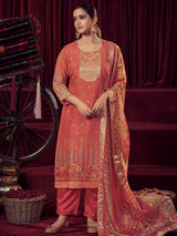 Orange Organza Jacquard Dress Material
