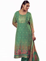 Green Organza Jacquard Dress Material