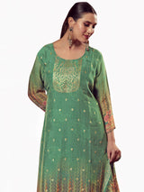 Green Organza Jacquard Dress Material