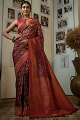 Wine Art Silk Woven Saree