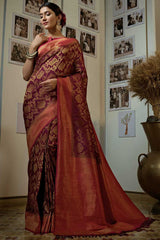 Wine Art Silk Woven Saree