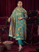 Turquoise Organza Jacquard Dress Material