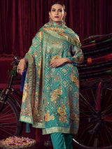 Turquoise Organza Jacquard Dress Material