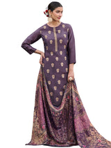 Purple Pure Silk Jacquard Dress Material