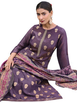 Purple Pure Silk Jacquard Dress Material