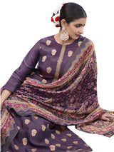 Purple Pure Silk Jacquard Dress Material