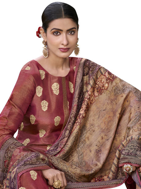 Maroon Pure Silk Jacquard Dress Material