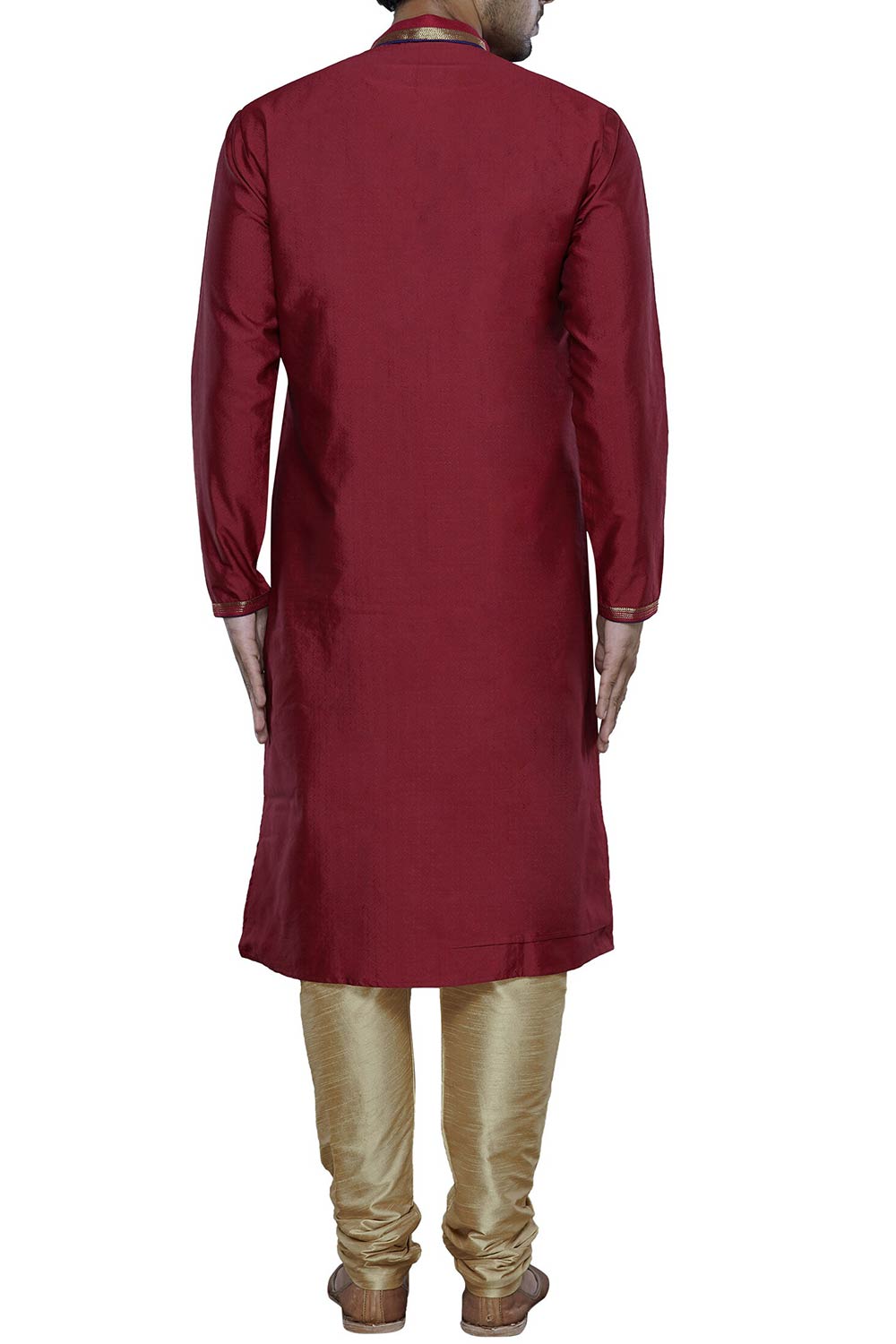 Men's Maroon Silk Embroidered Full Sleeve Kurta Churidar