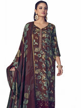 Maroon Pure Pashmina Digital Printed Dress Material