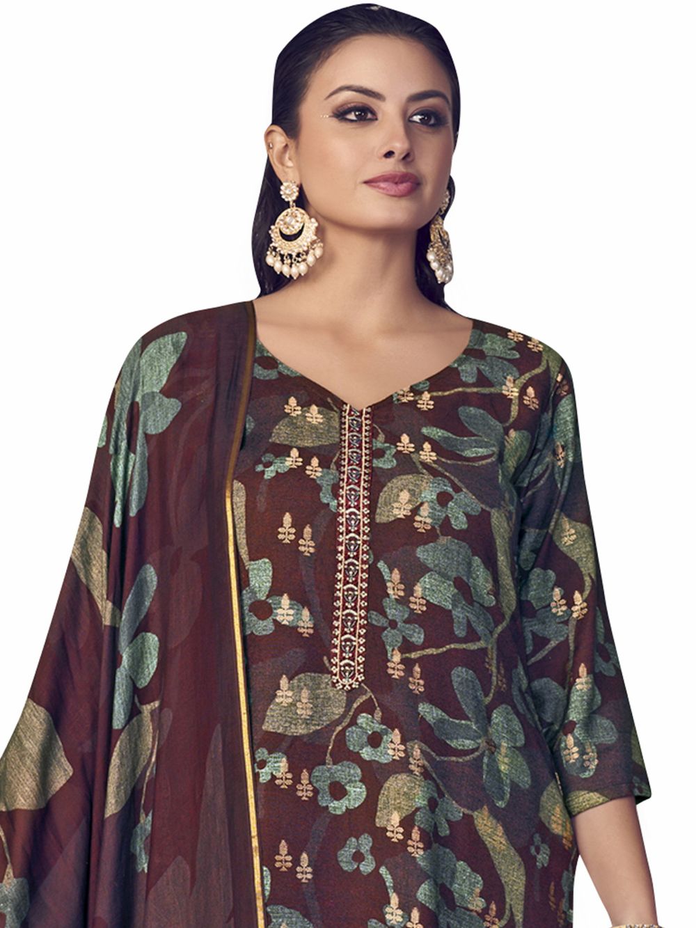 Maroon Pure Pashmina Digital Printed Dress Material