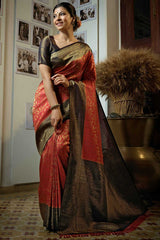 Peach Art Silk Woven Saree