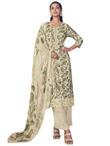 Cream Pure Pashmina Digital Printed Dress Material