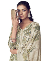 Cream Pure Pashmina Digital Printed Dress Material