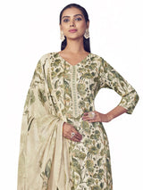 Cream Pure Pashmina Digital Printed Dress Material