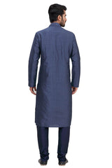 Men's Navy Blue Cotton Embroidered Full Sleeve Kurta Churidar