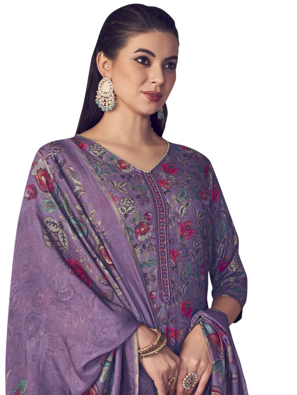 Purple Pure Pashmina Digital Printed Dress Material