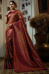 Maroon Art Silk Woven Saree