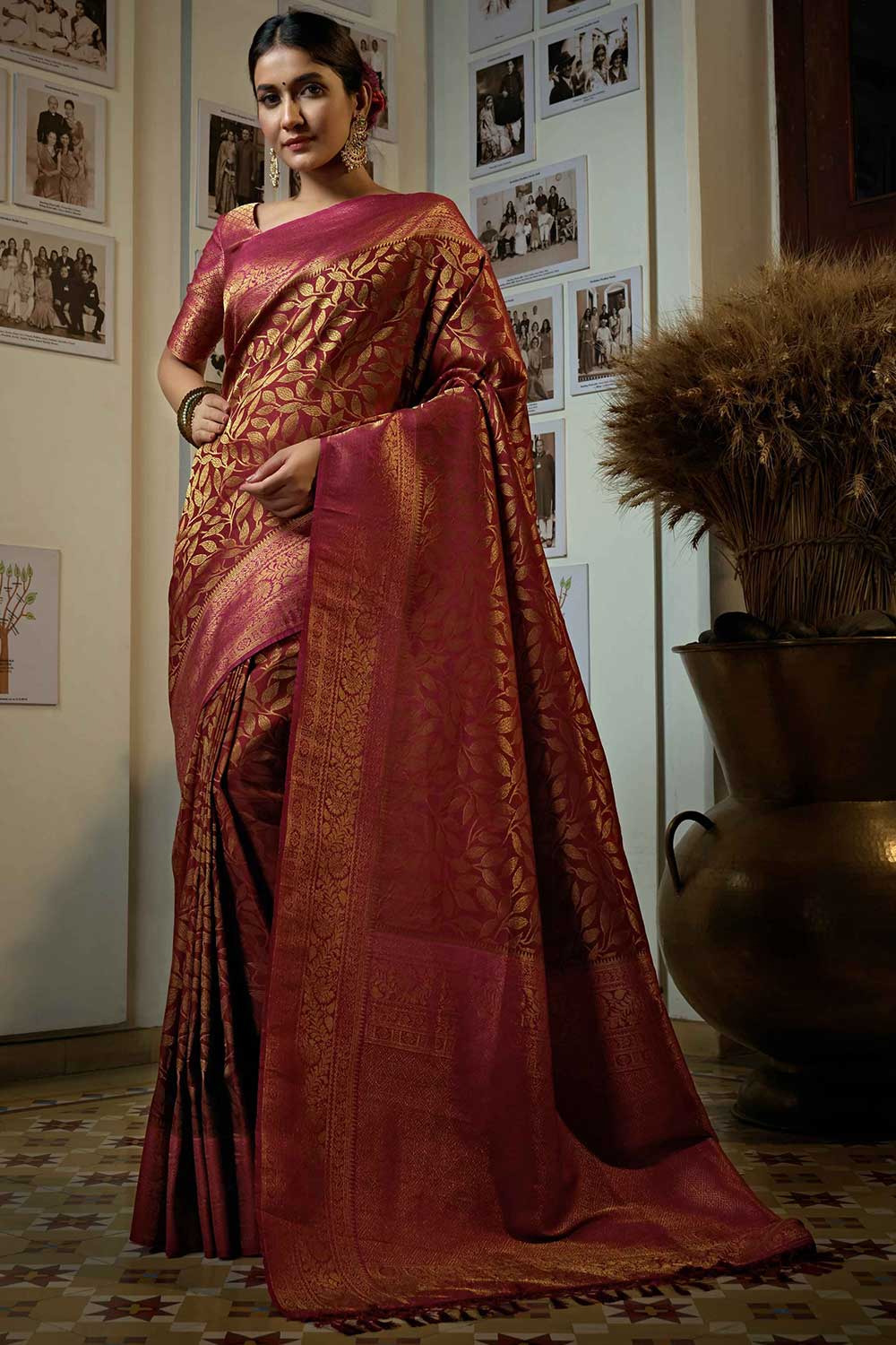 Maroon Art Silk Woven Saree