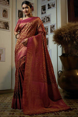 Maroon Art Silk Woven Saree