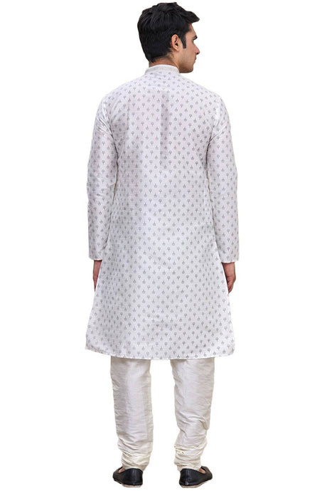 Men's Off White Cotton Embroidered Full Sleeve Kurta Churidar