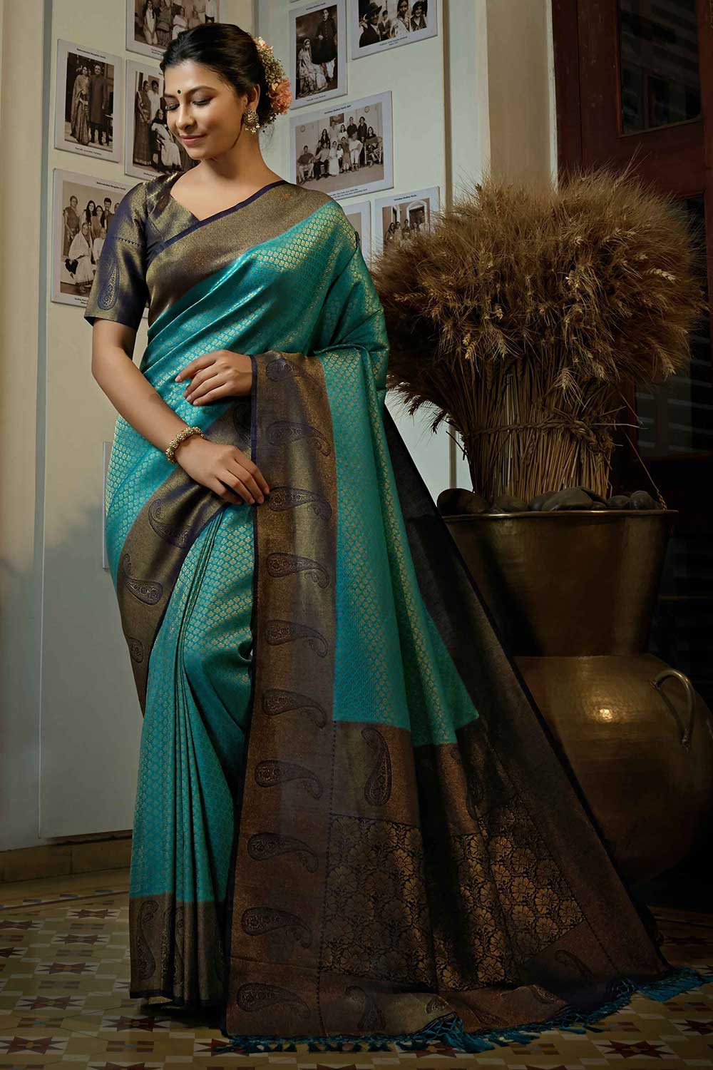 Blue Art Silk Woven Saree