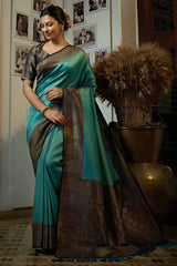 Blue Art Silk Woven Saree