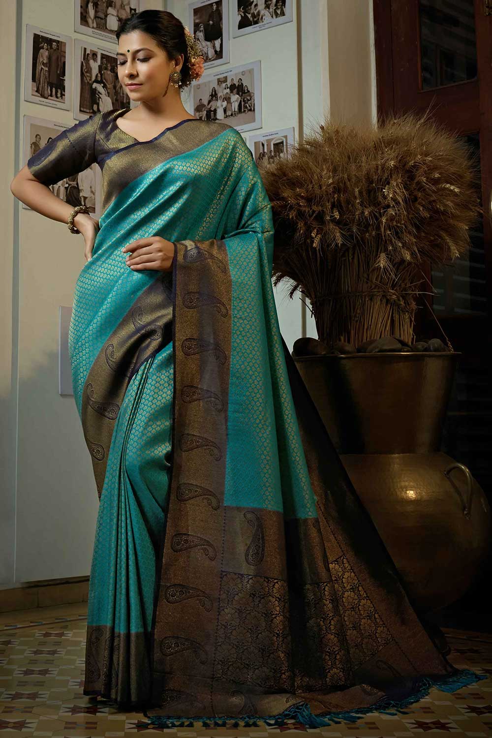 Blue Art Silk Woven Saree