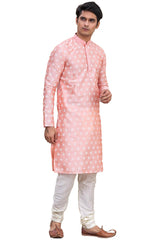 Men's Rose Pink Cotton Embroidered Full Sleeve Kurta Churidar