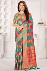 Buy Banarasi Art Silk Woven Saree in Multi-Color