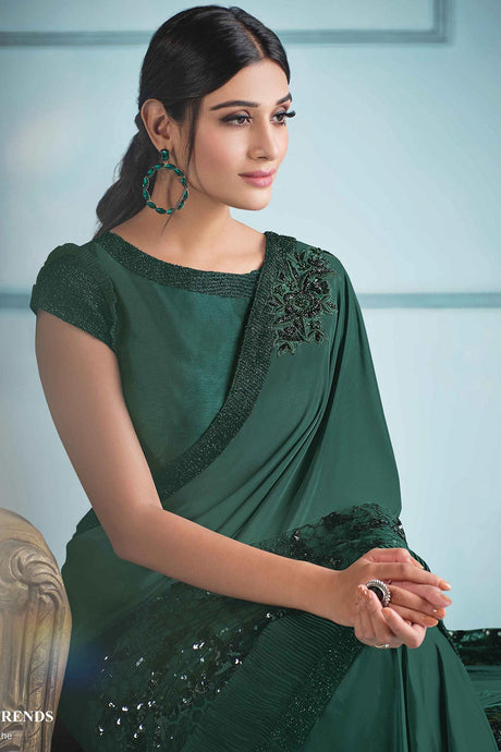 Green Lycra Sequence And Stone Saree