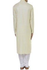 Men's Beige Cotton Embroidered Full Sleeve Kurta Churidar