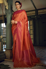 Red Art Silk Woven Saree