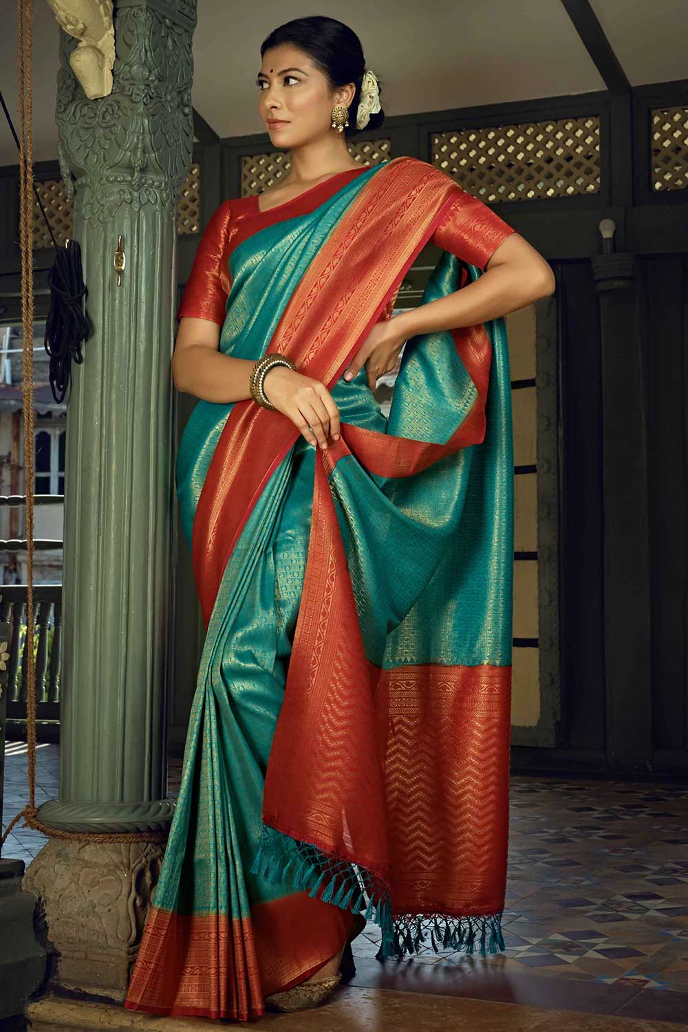 Pacific Blue Art Silk Woven Saree