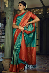 Pacific Blue Art Silk Woven Saree