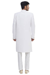 Men's Solid White Suiting Embroidered Full Sleeve Sherwani Set