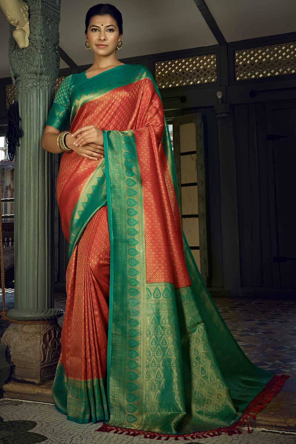 Red Art Silk Woven Saree